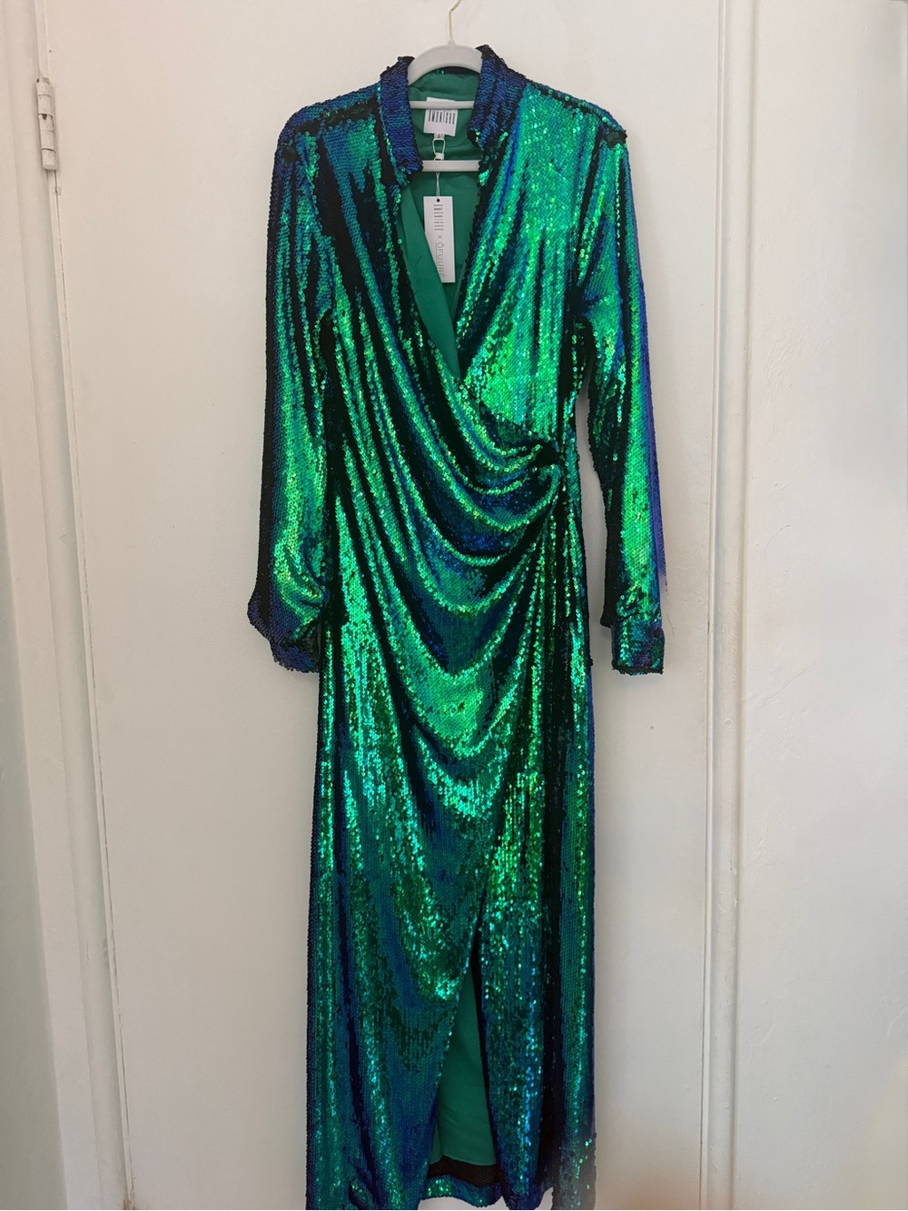 Sequin Wrap Maxi Dress - Green/Blue